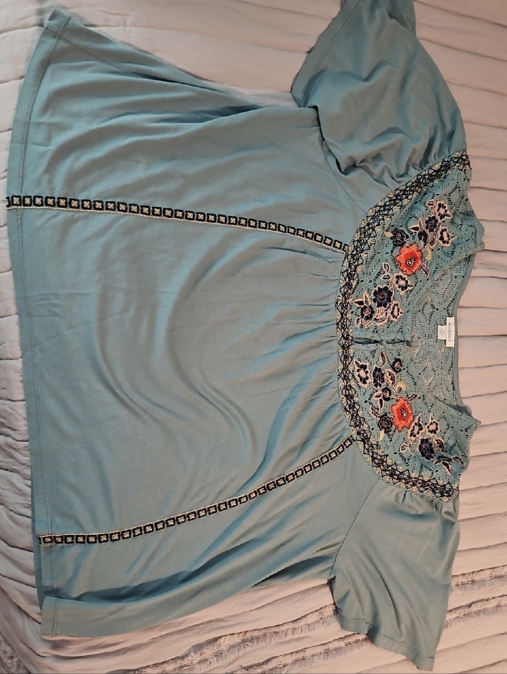 Sundance ☀️Light Blue Embroidered Lace Yoke Women's Top